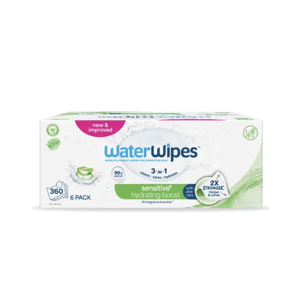 6x WATERWIPES Ubrousky vlhčené Hydrating clean with aloe vera 3in1 60 ks (360 ks)