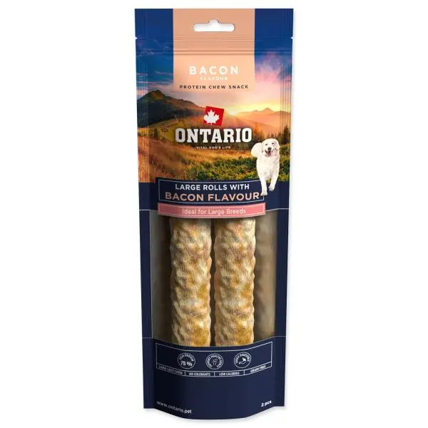 Pochoutka Ontario Protein příchuť slanina, žvýkací rolka velká 2ks 25,4cm
