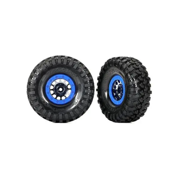 Traxxas kolo 1.9", disk Method 105 Beadlock saténový černý chrom, beadlock modrý, pneu Can