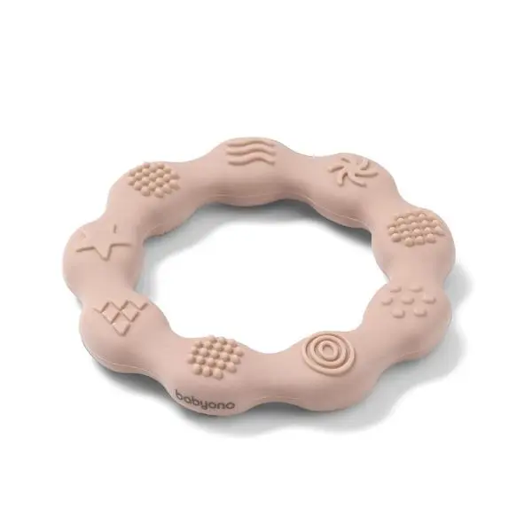 BABYONO Kousátko silikonové Kroužek Beige