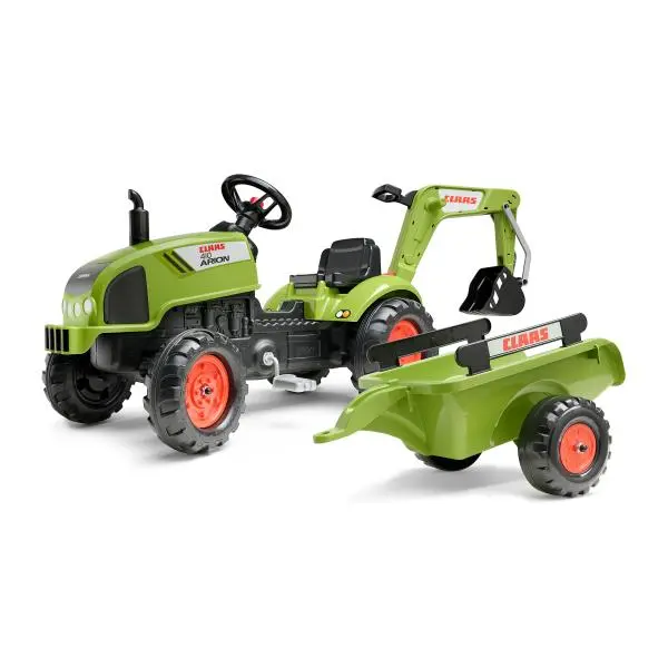 Falk Šlapací traktor Claas Arion 410 s rypadlem a vlečkou