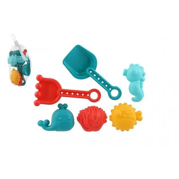 Teddies Sada na písek plast lopatka,hrabičky,formičky 4ks v síťce 10x16cm 18m+