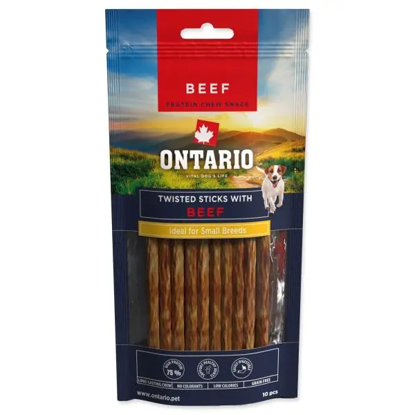 Žvýkací pochoutka Ontario Protein točené tyčinky pro malá plemena hovězí 12,7 cm 10 ks