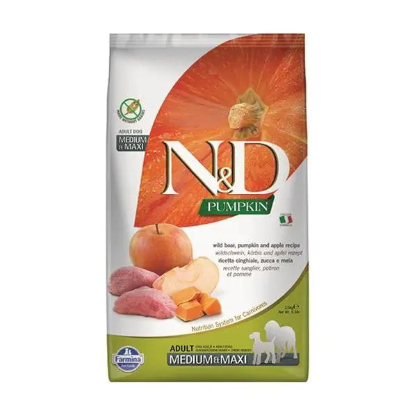 KRMIVO N&D GF PUMPKIN BOAR&APPLE ADULT MEDIUM/MAXI 2,5kg