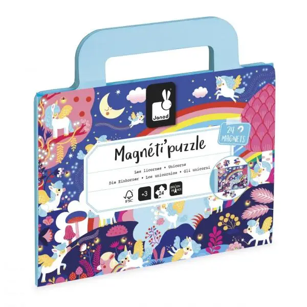 Janod Magnetipuzzle Jednorožci 24 ks ve tvaru kufříku