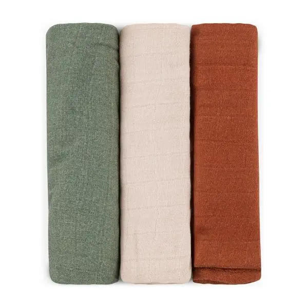 PETITE&MARS Sada plen bambusová mušelínová 3ks Moussy Botanic Tones 68 x 68 cm - PETITE&MARS Sada plen bambusová mušelínová 3ks Moussy Earth Tones 68 x 68 cm