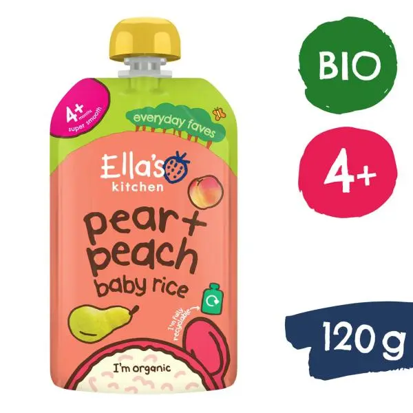 Ella's Kitchen BIO Dětská rýže, hruška a broskev (120 g)