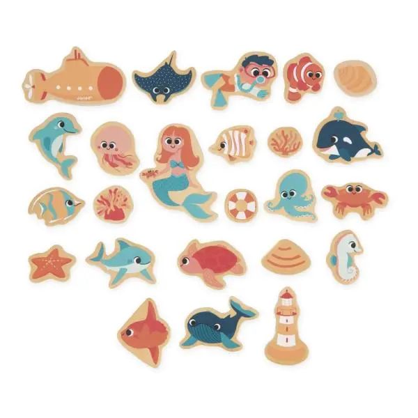 Janod Dřevěné magnetky pro děti Mořský svět 24 ks