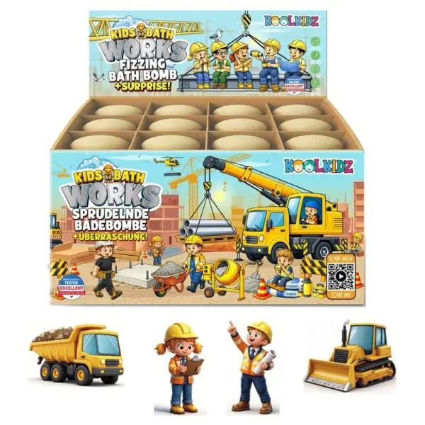 ACCENTRA Koupelová bomba KOOLKIDZ Works s překvapením stavba Broskev 150g