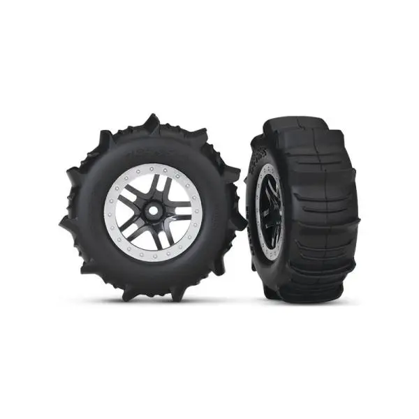 Traxxas kolo 2.2/3.0", disk SCT Split-Spoke saténový chrom, pneu Paddle (2)
