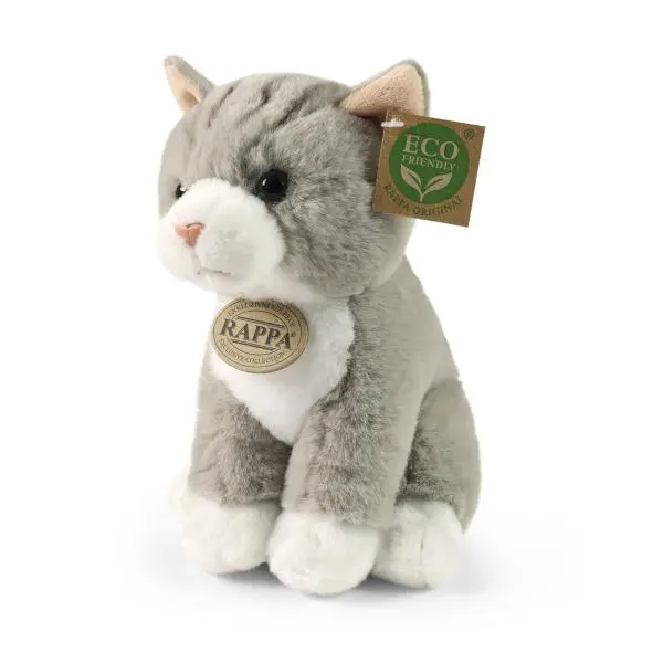 Rappa Plyšová kočka sedící šedá 23 cm SOFT COLLECTION, ECO-FRIENDLY