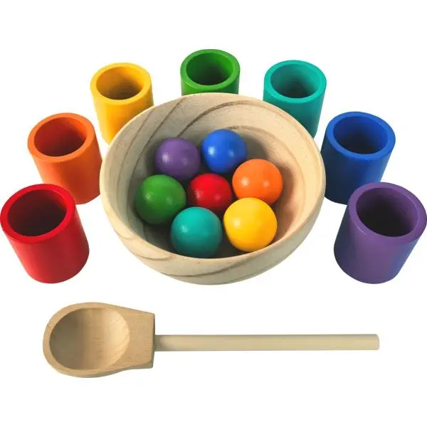 Didaktická pomůcka - Duhové kuličky a kalíšky, 7 barev (2Kids Toys)