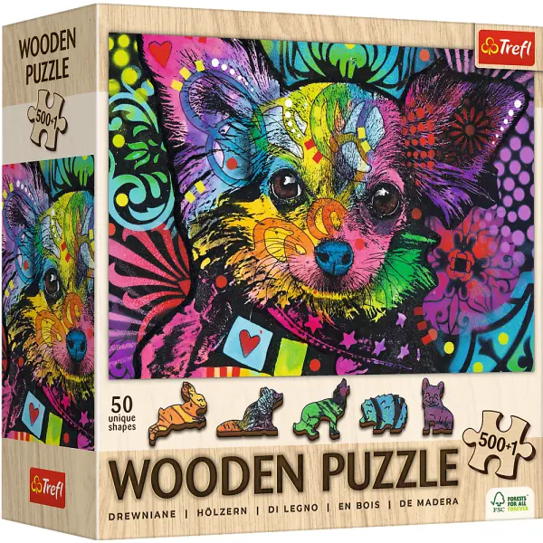 Trefl Dřevěné puzzle 501 - Barevné štěňátko