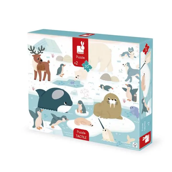 Janod Puzzle dotykové senzorické Polární kruh s různými povrchy 20 ks