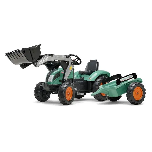 FALK Traktor šlapací SUPER LOADER 1054AM s nakladačem a přívěsem - zelený