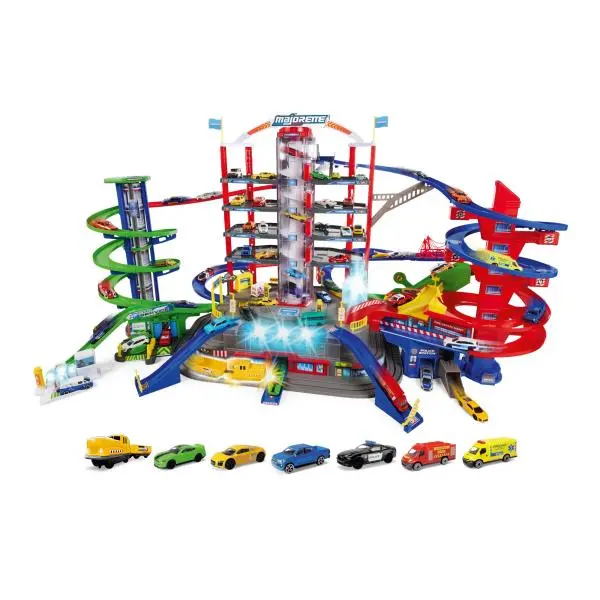 Majorette Garáž Super City + 6 autíček a vlak