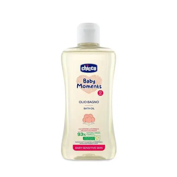 CHICCO Olej do koupele s bavlnou a vitamínem E Baby Moments Sensitive 93 % přírodních složek