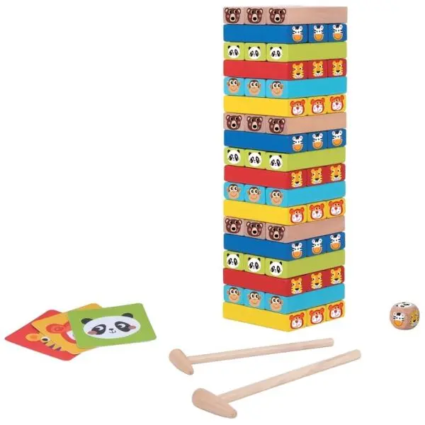 Jenga barevná - Se zvířátky dřevěná (2Kids Toys)