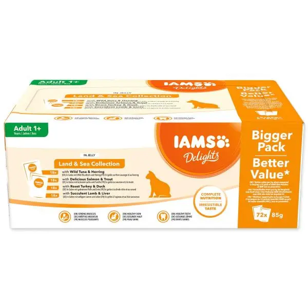 Kapsička Iams Delights mořské a suchozem.maso v želé multipack 6120g