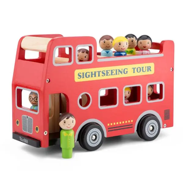 New Classic Toys Červený městský autobus + 9 figurek cestujících