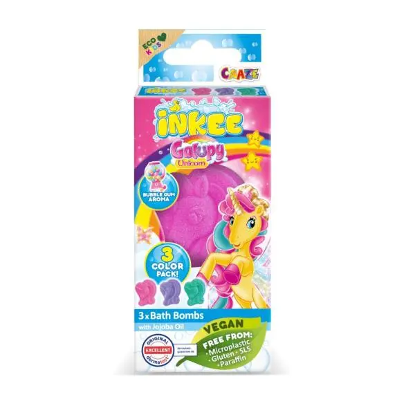 Craze INKEE Galupy Unicorn koupelová bomba pro děti 3 x 15 g