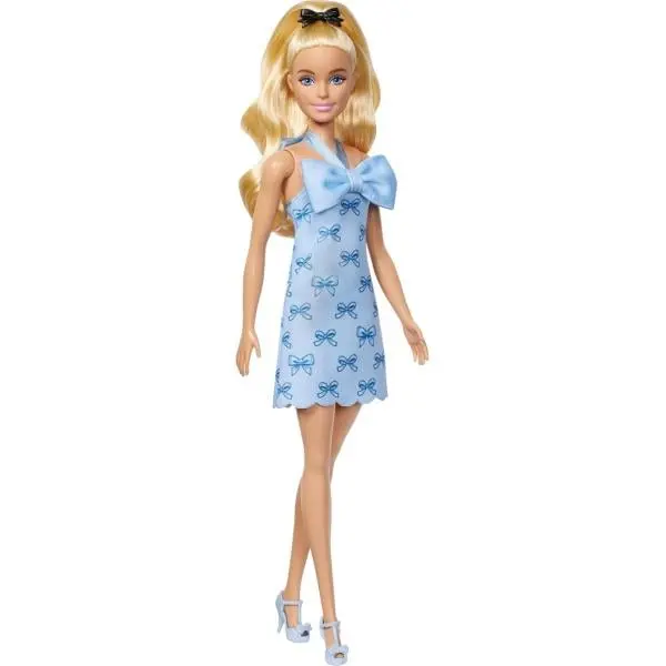 Mattel Barbie modelka šaty s modrými mašlemi