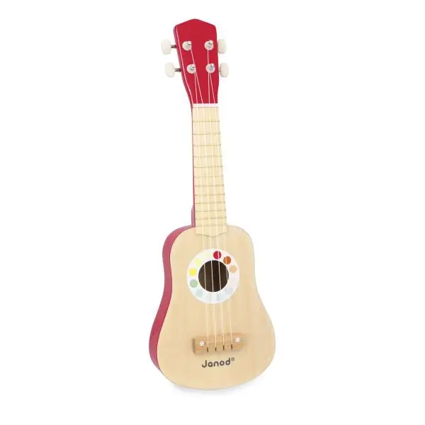 Janod Dřevěné ukulele Confetti s reálným zvukem 4 struny