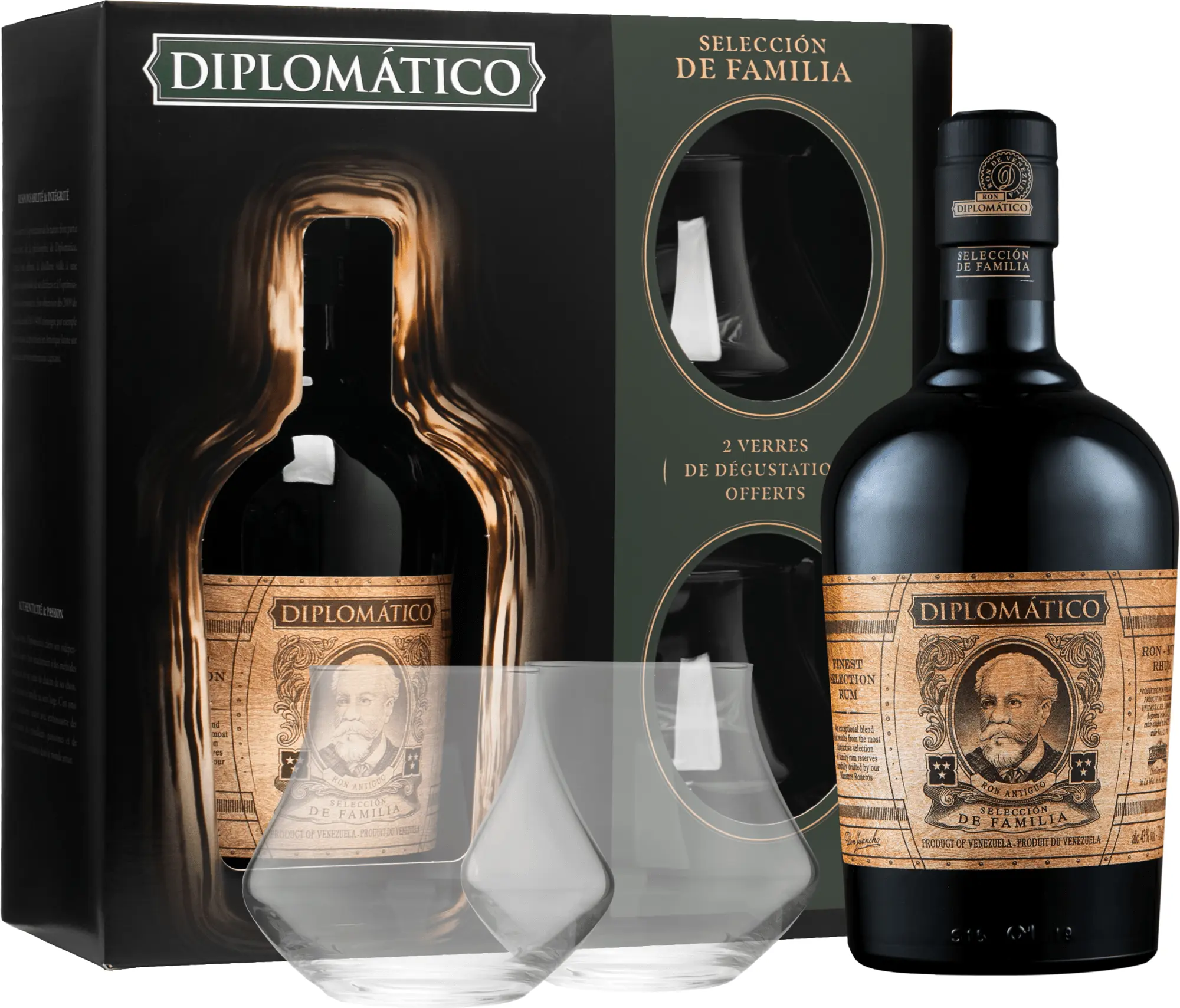 Diplomático Selección de Familia se 2 sklenicemi 43% 0,7l (darčekové balenie 2 poháre)