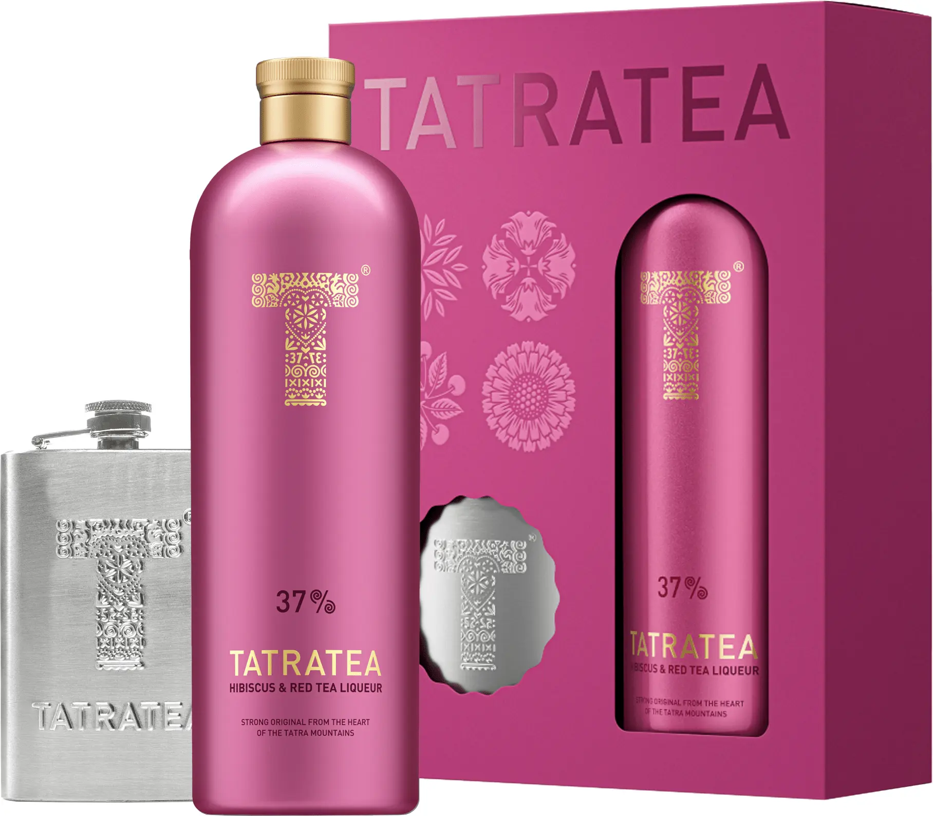 Tatratea dárkový set Hibiscus & Red s placatkou 37% 0,7l (dárkové balení kazeta)