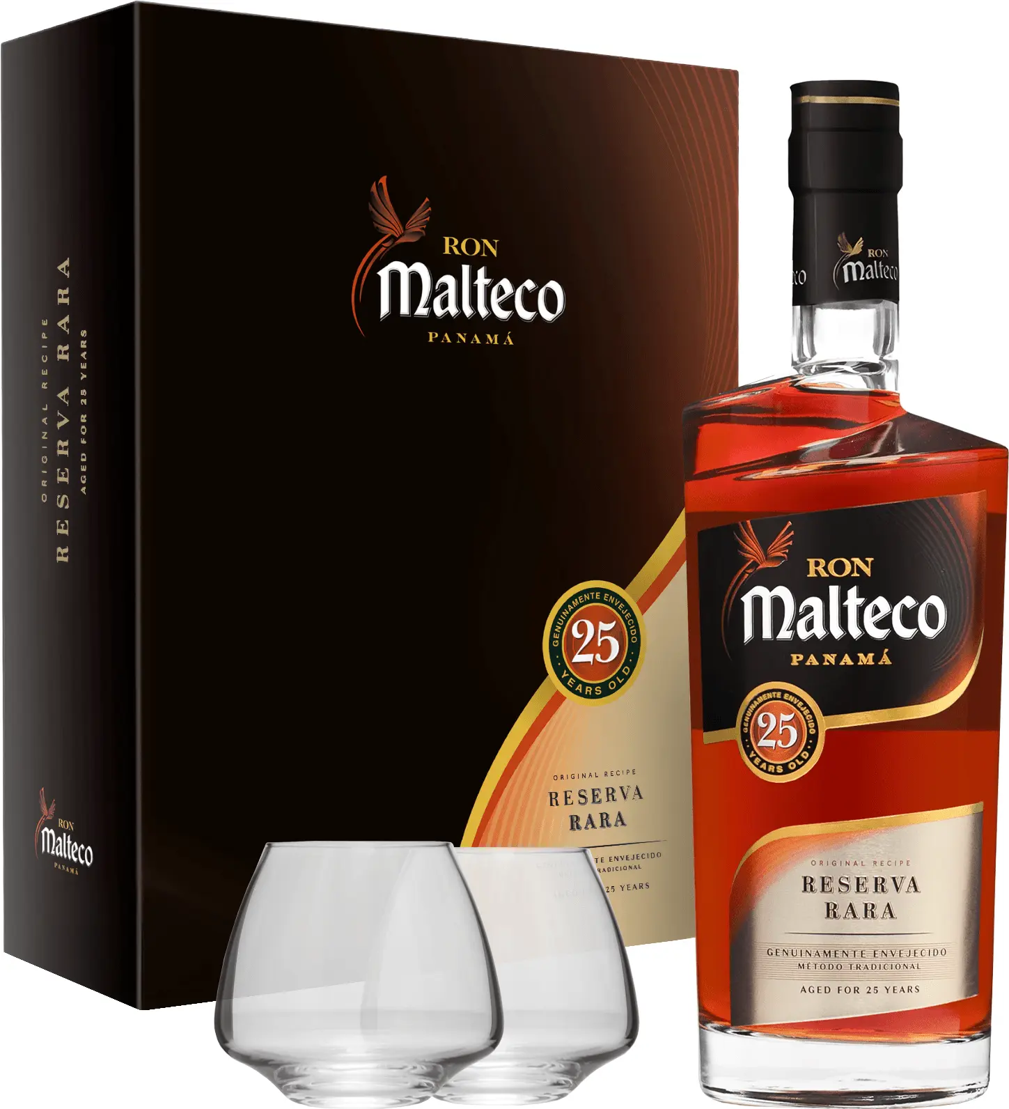 Malteco Reserva Rara 25letý se 2 sklenicemi 40% 0,7l (darčekové balenie 2 poháre)