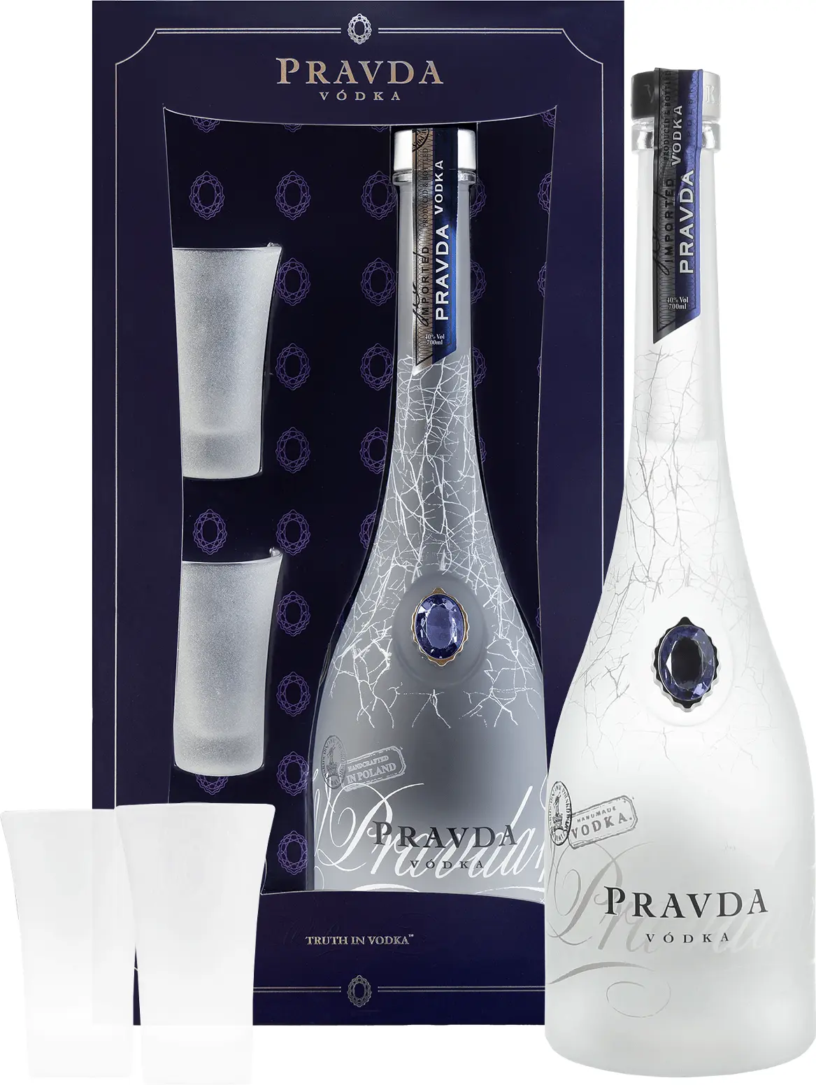 Pravda Vodka s 2 sklenicemi 40% 0,7l (darčekové balenie 2 poháre)
