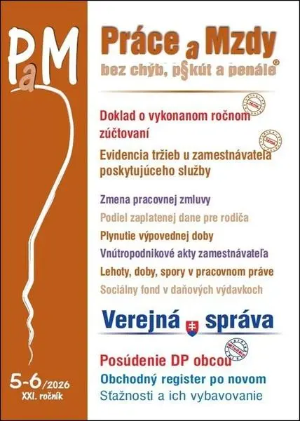 PaM č. 5-6 / 2026 - Stravovanie u zamestnávateľa a stravovanie podnikateľa (Doklad o ročnom zúčtovaní) - kolektív autorov