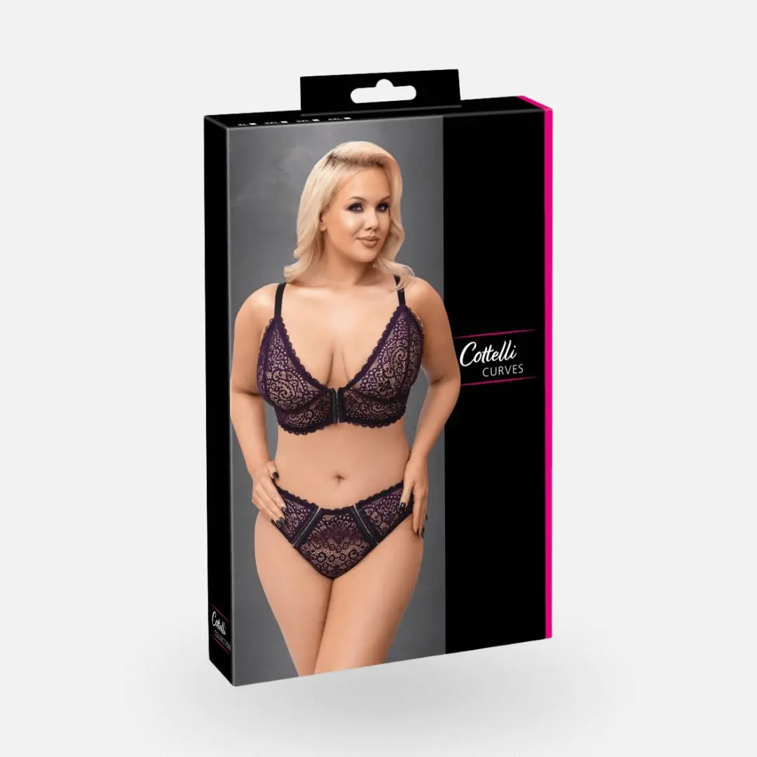 Cottelli Curves Souprava podprsenky a kalhotek Plus size | Fialová