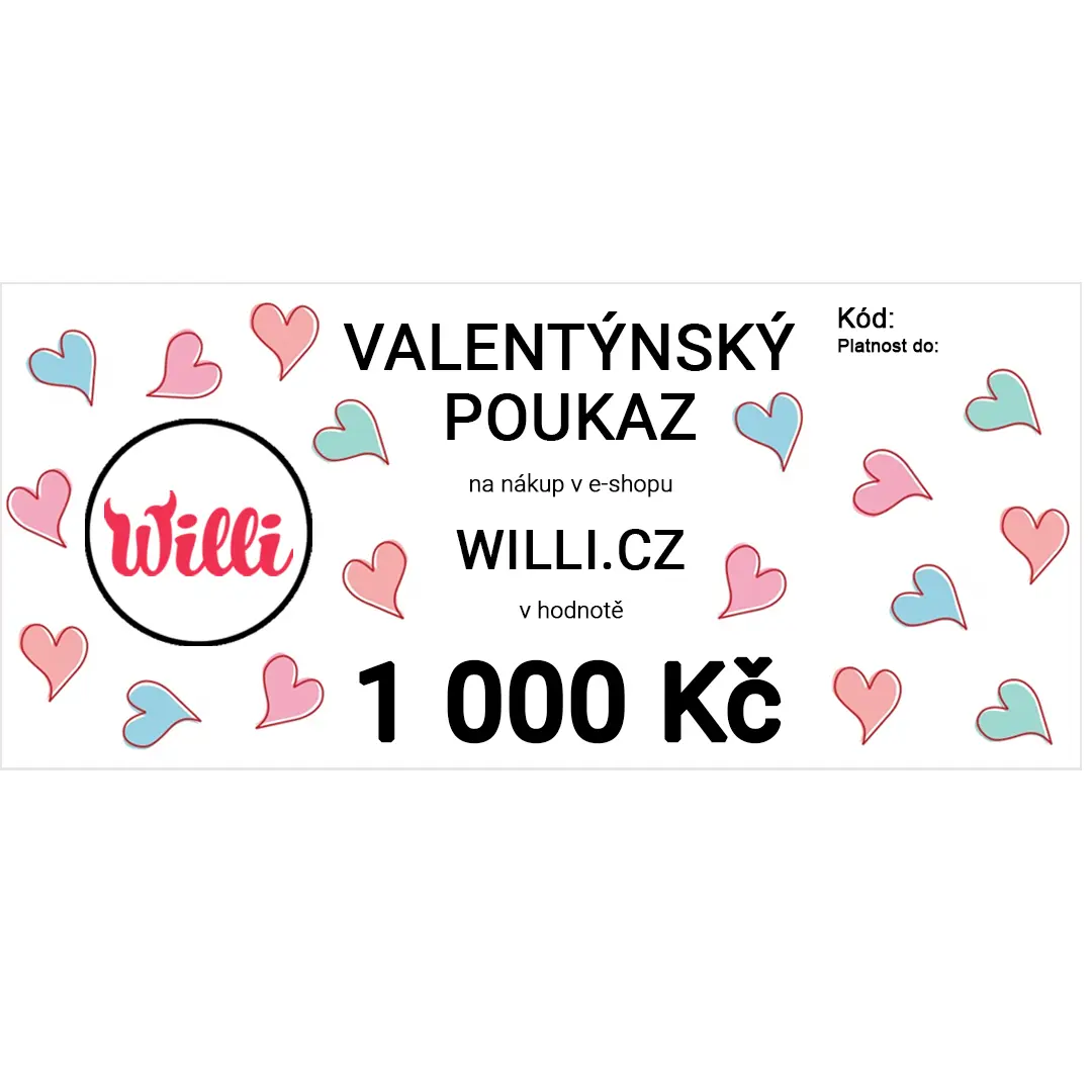 Willi Valentýnský poukaz na nákup v e-shopu willi.cz v hodnotě 1 000 Kč