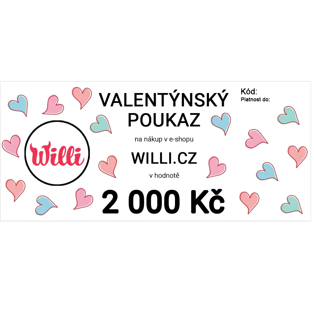 Willi Valentýnský poukaz na nákup v e-shopu willi.cz v hodnotě 2 000 Kč