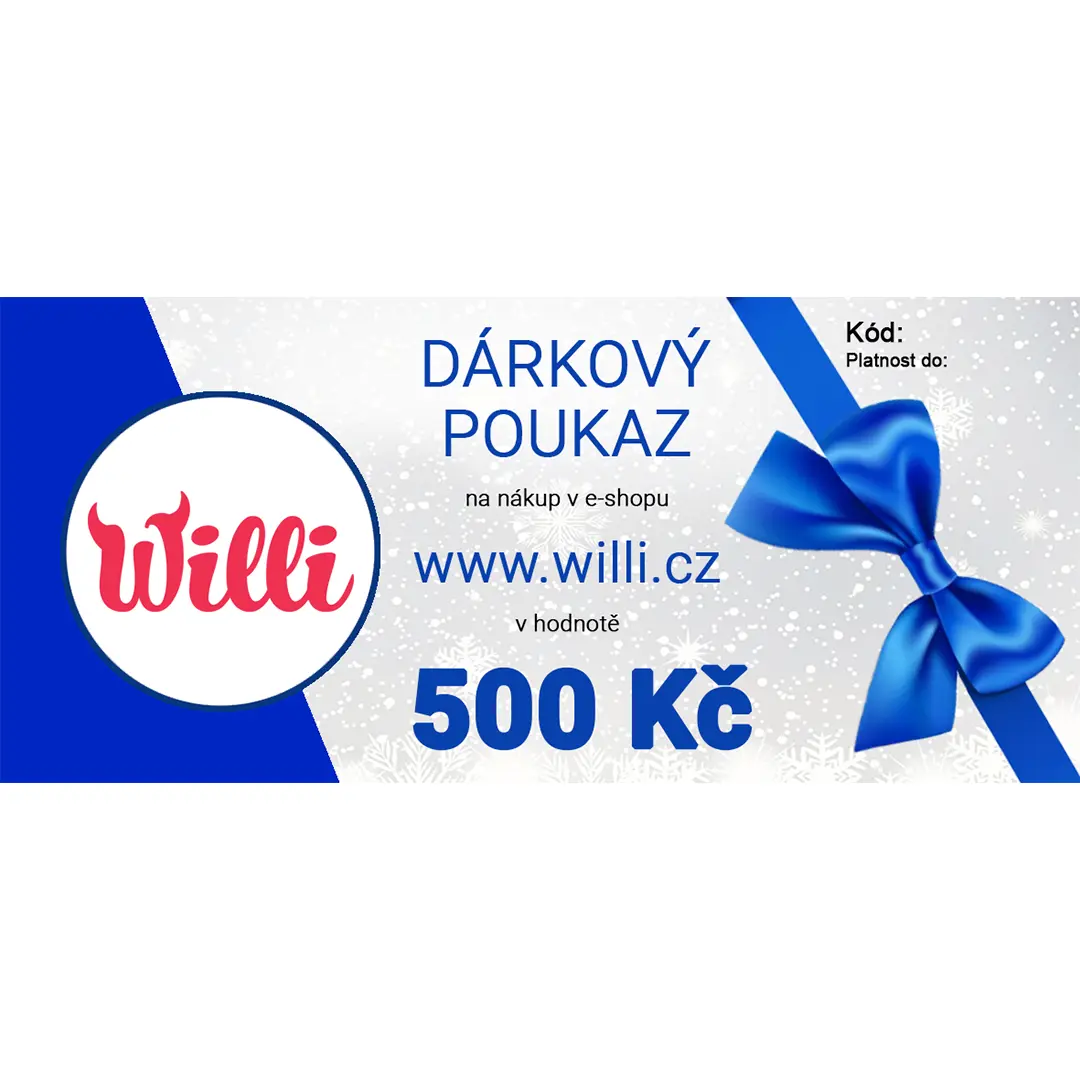 Willi Vánoční dárkový poukaz na nákup v e-shopu willi.cz v hodnotě 500 Kč | Modrá