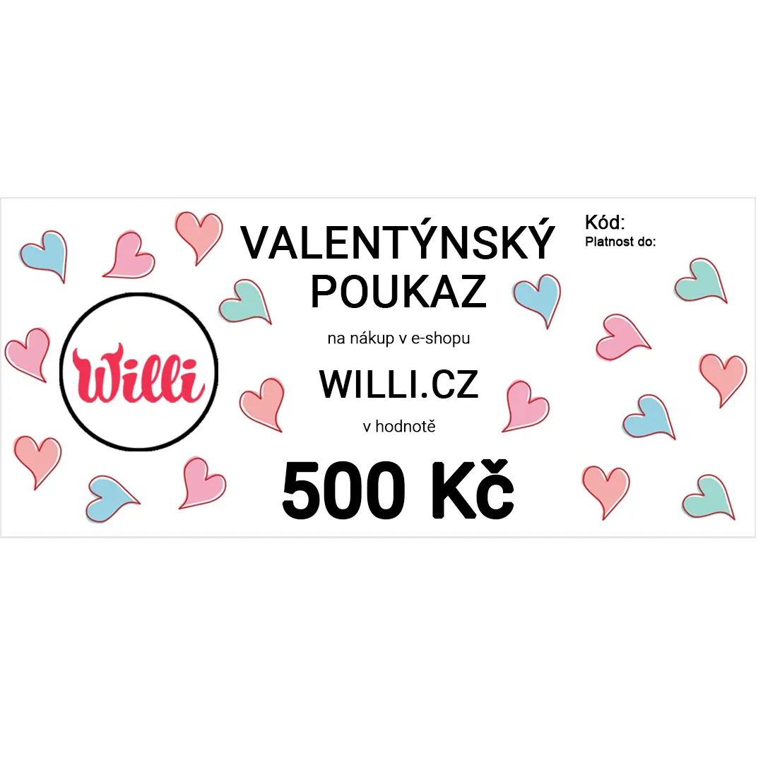 Willi Valentýnský poukaz na nákup v e-shopu willi.cz v hodnotě 500 Kč
