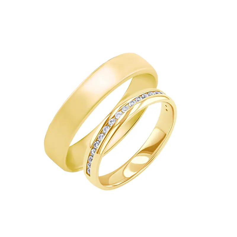 Zlaté snubní prsteny eternity s lab-grown diamanty a komfortní pánský Tiall