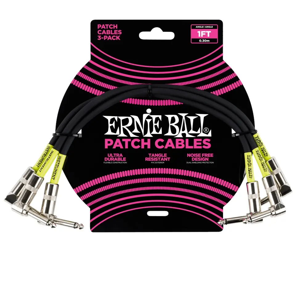 Ernie Ball 1' Patch Cable Black 3 Pack