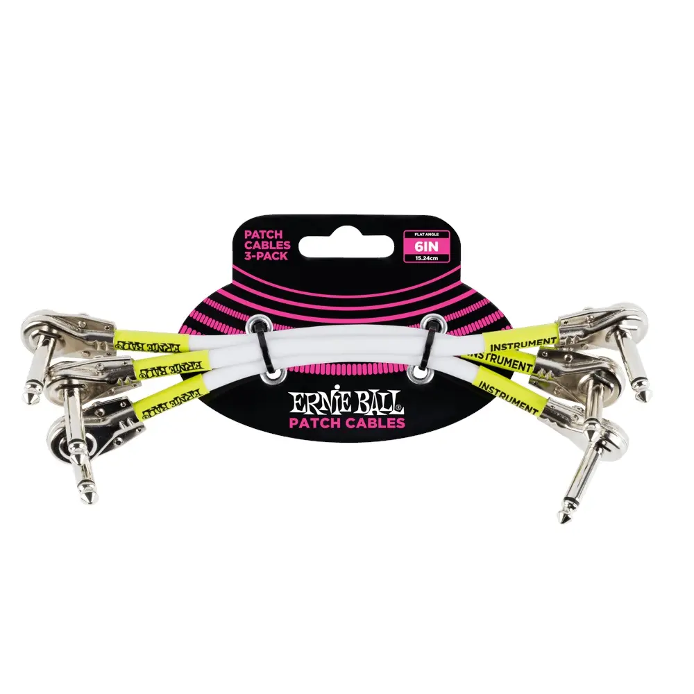 Ernie Ball 6" Flat Patch Cable White 3 Pack