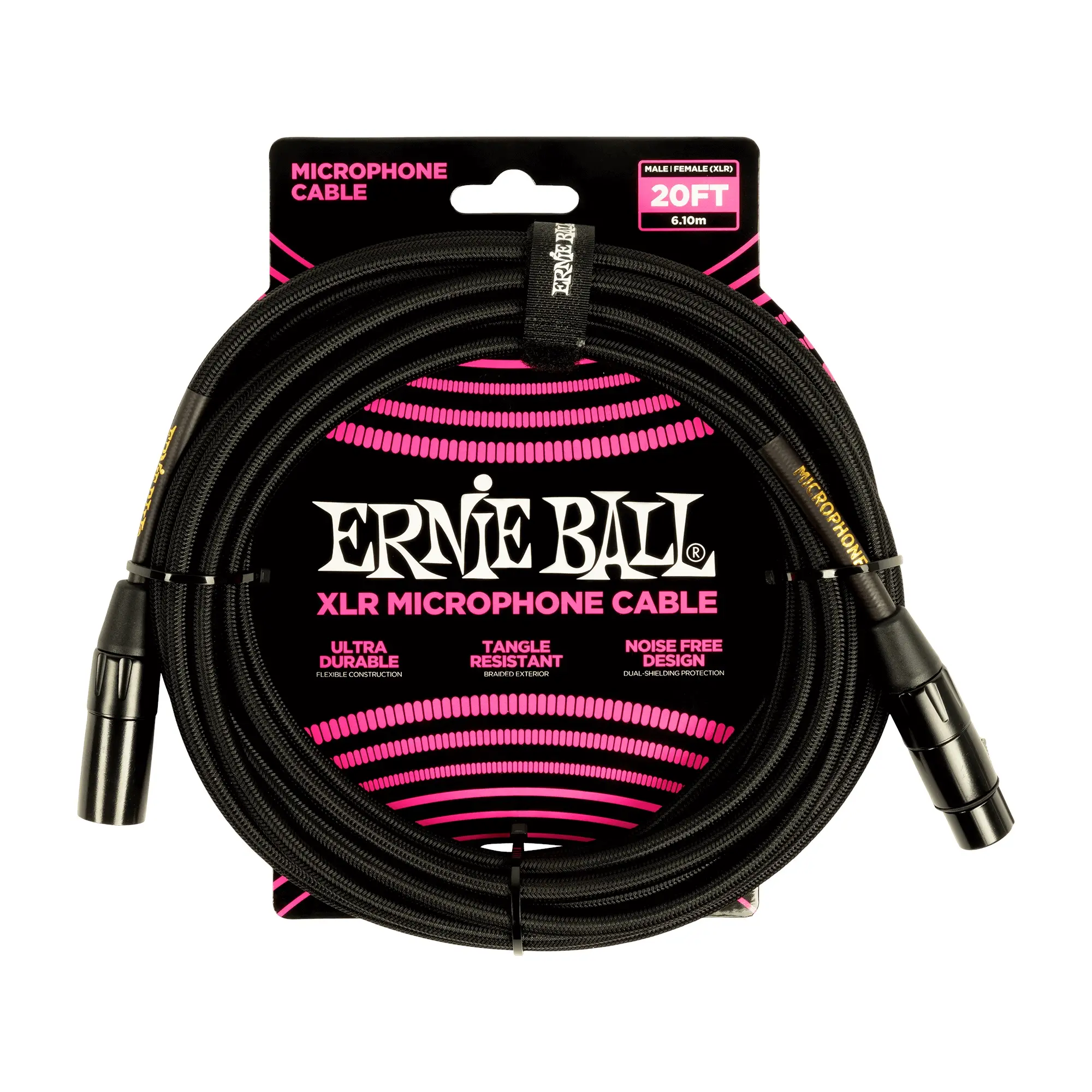 Ernie Ball 20' Braided XLR Cable Black