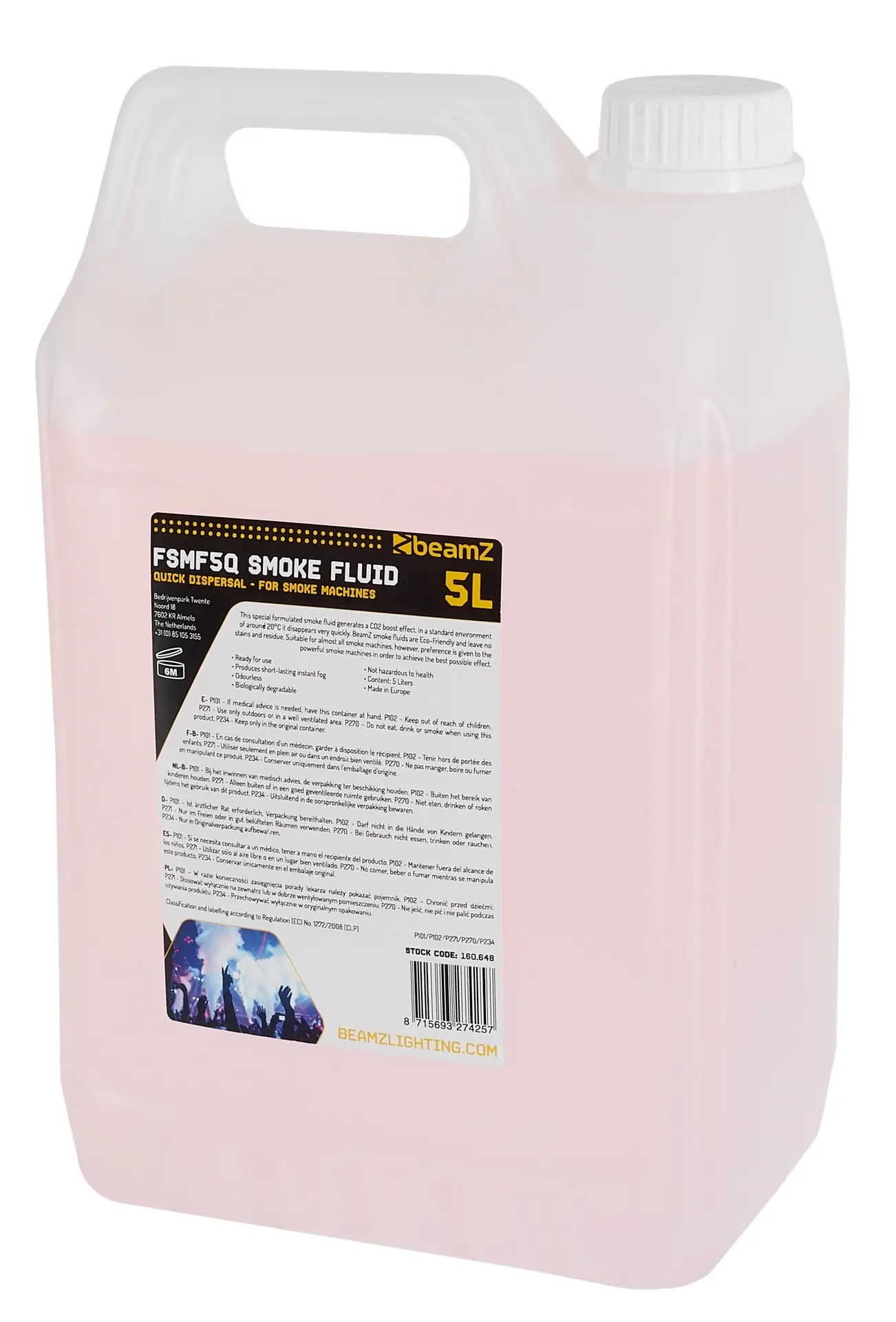 Beamz mlžná tekutina, 5l, CO2 efekt, rychlá disperze, růžová barva