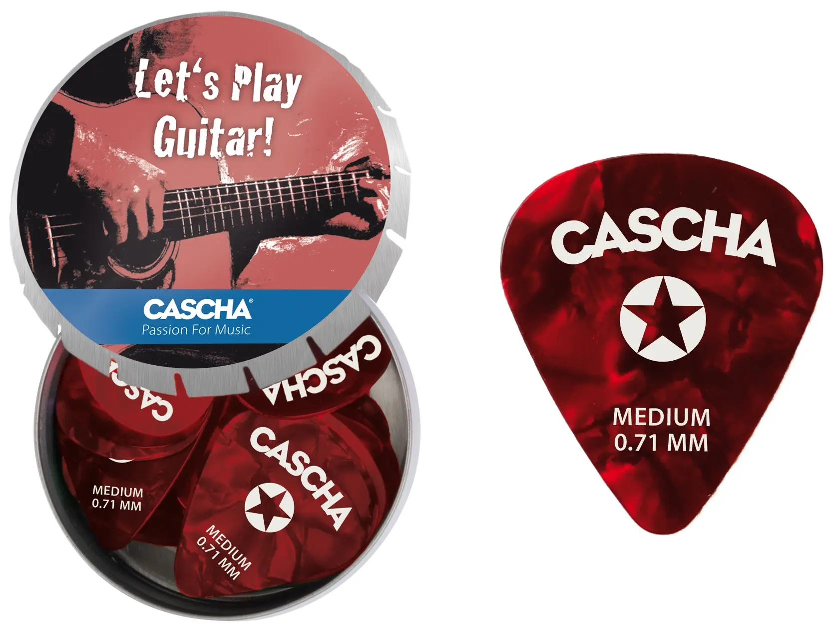 Cascha Guitar Pick Set Box Medium 24 pcs + metal box