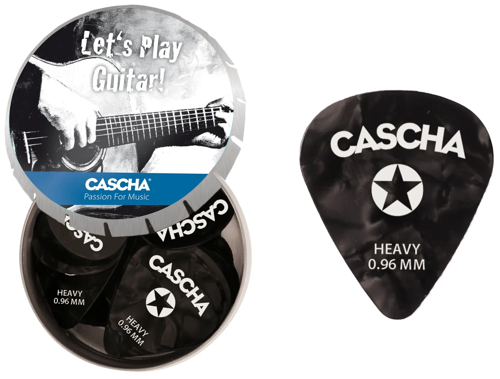Cascha Guitar Pick Set Box Heavy 24 pcs + metal box