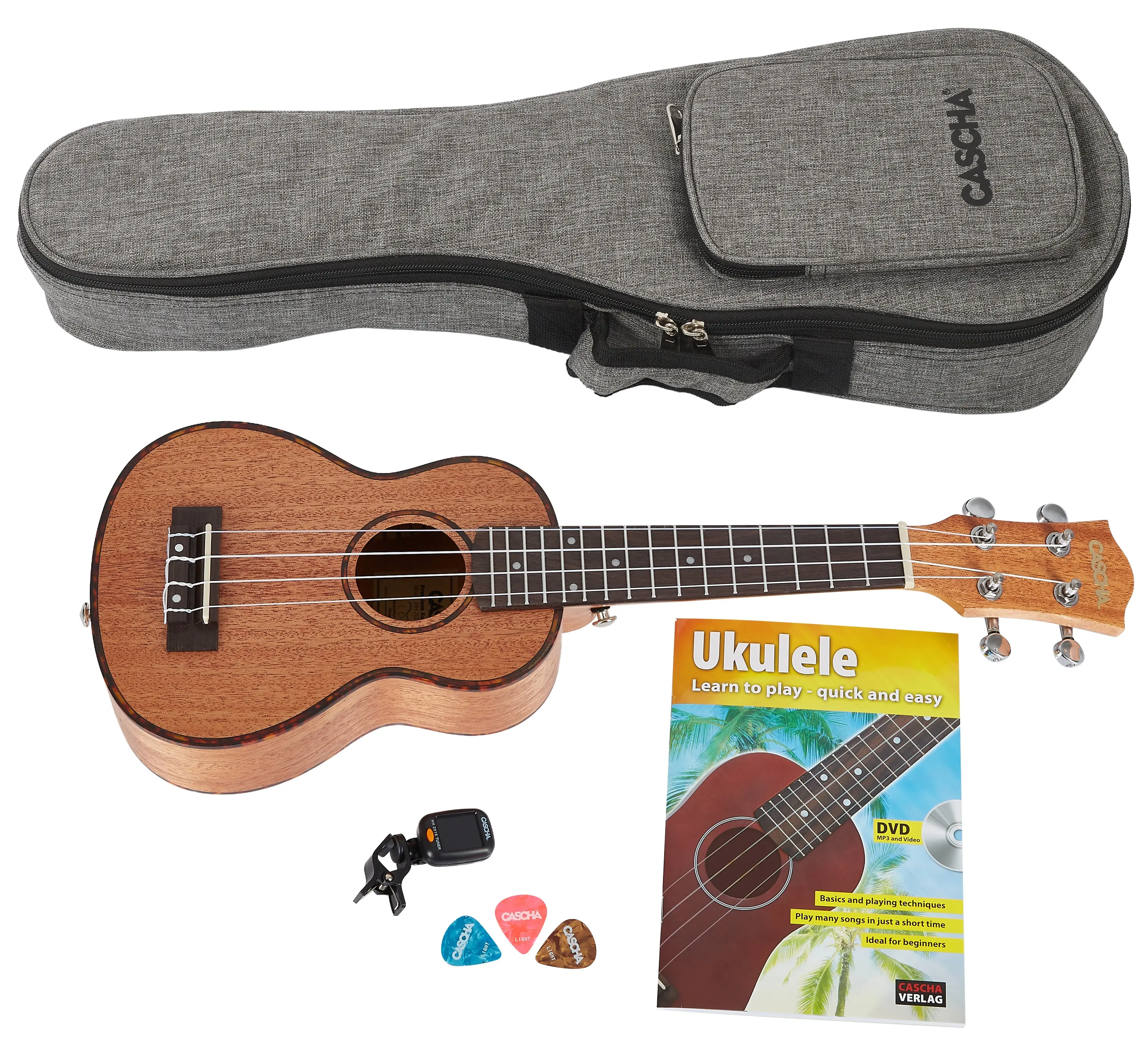 Cascha HH 2027 Soprano Mahogany Ukulele Bundle