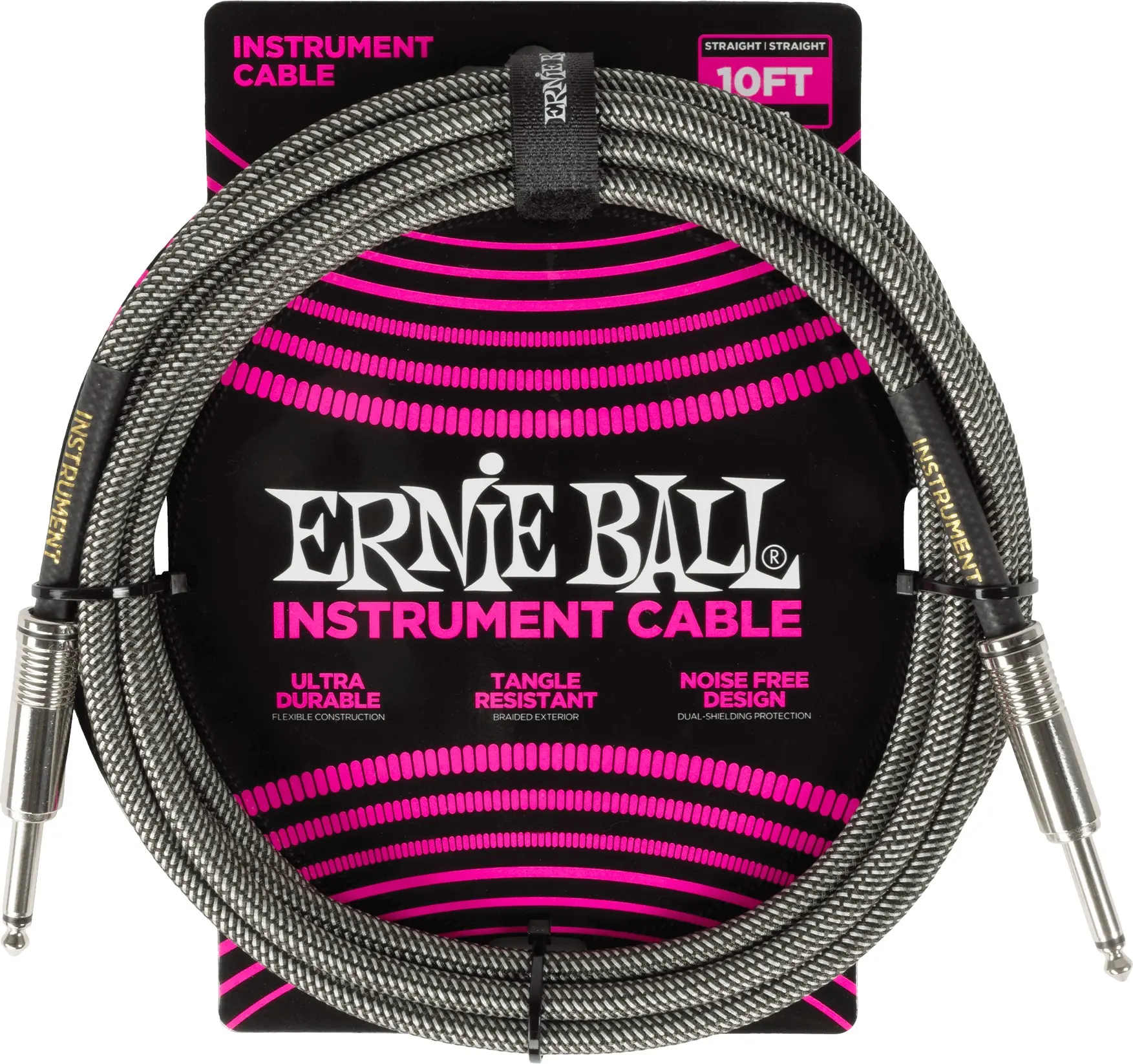 Ernie Ball Braided Instrument Cable Straight/Straight 10ft Silver Fox
