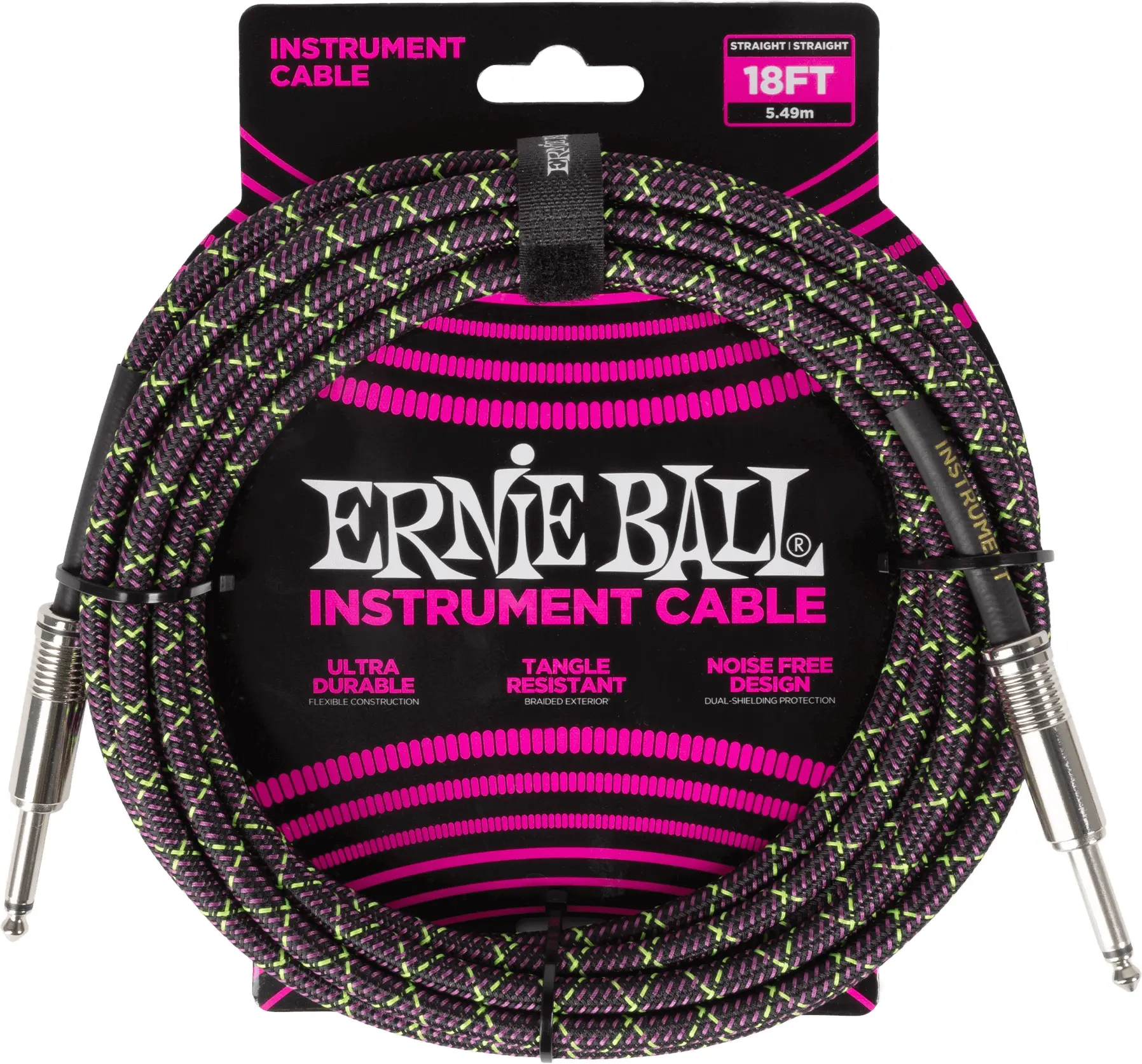 Ernie Ball Braided Instrument Cable Straight/Straight 18ft Purple Pyth