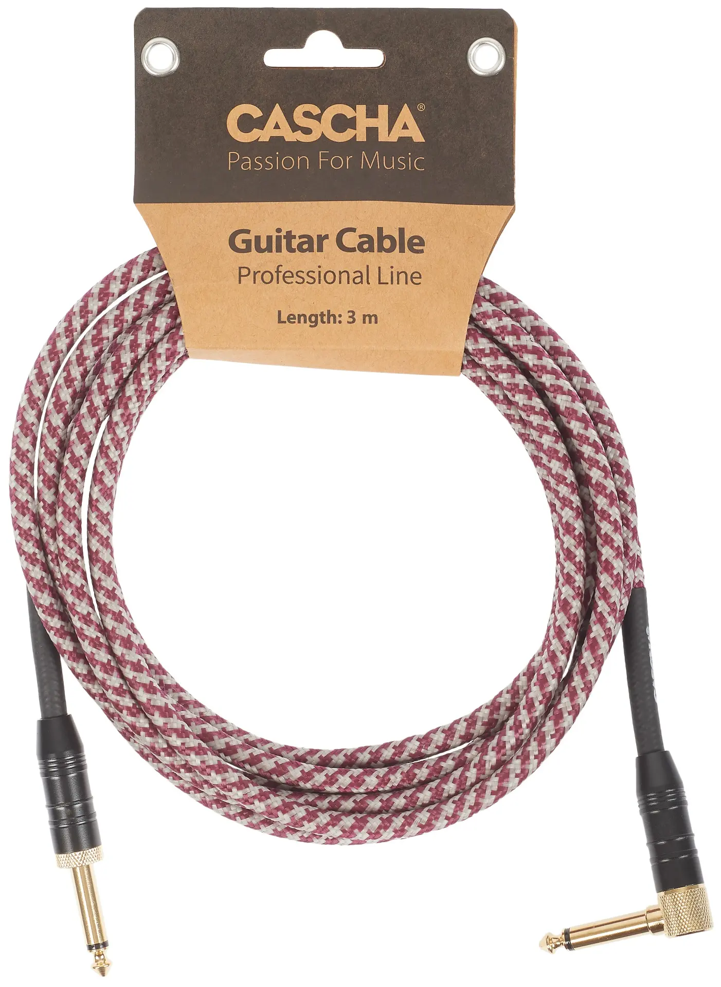 Cascha Professional Line Guitar Cable Angled Tweed Red 3 m