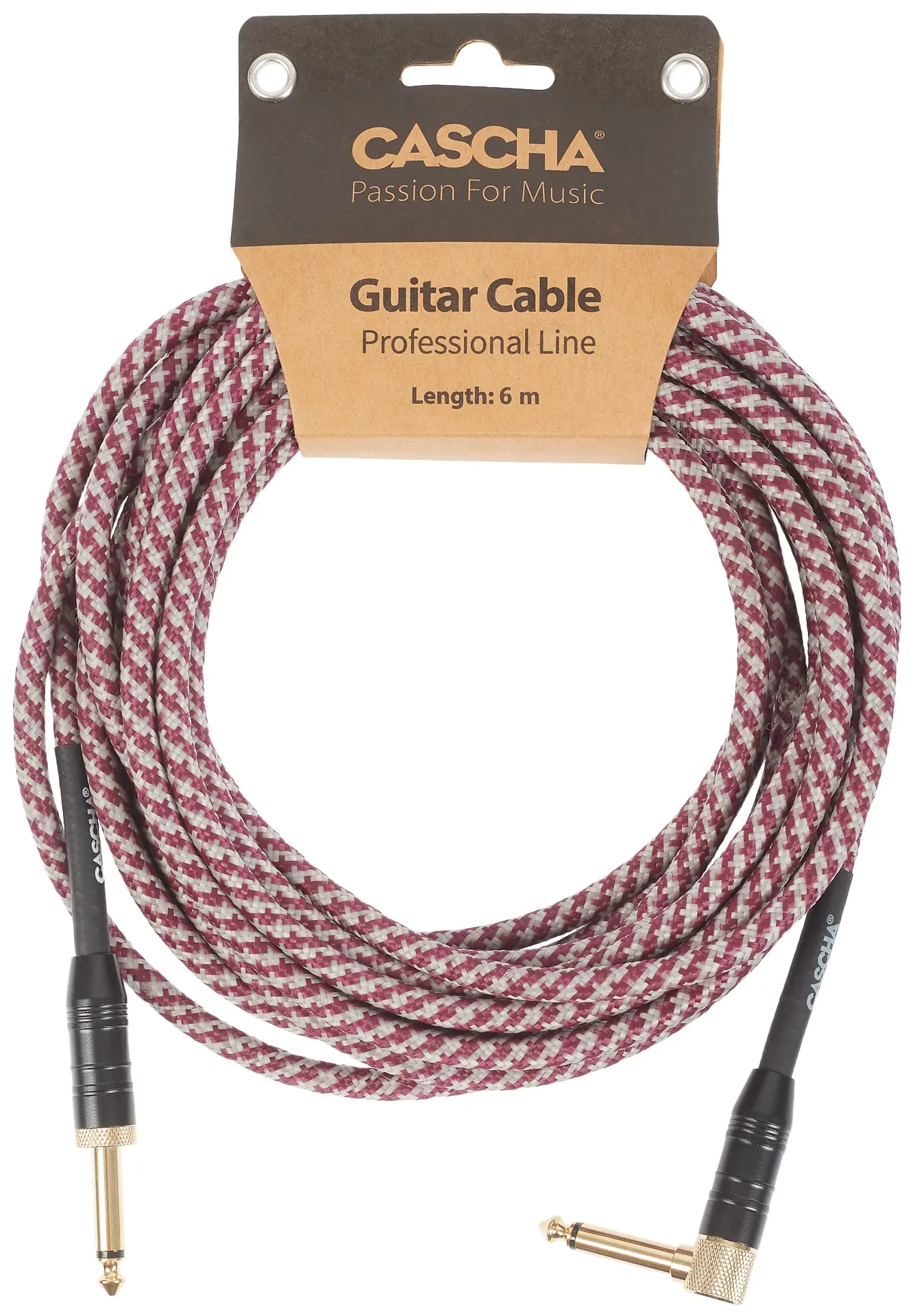 Cascha Professional Line Guitar Cable Angled Tweed Red 6 m