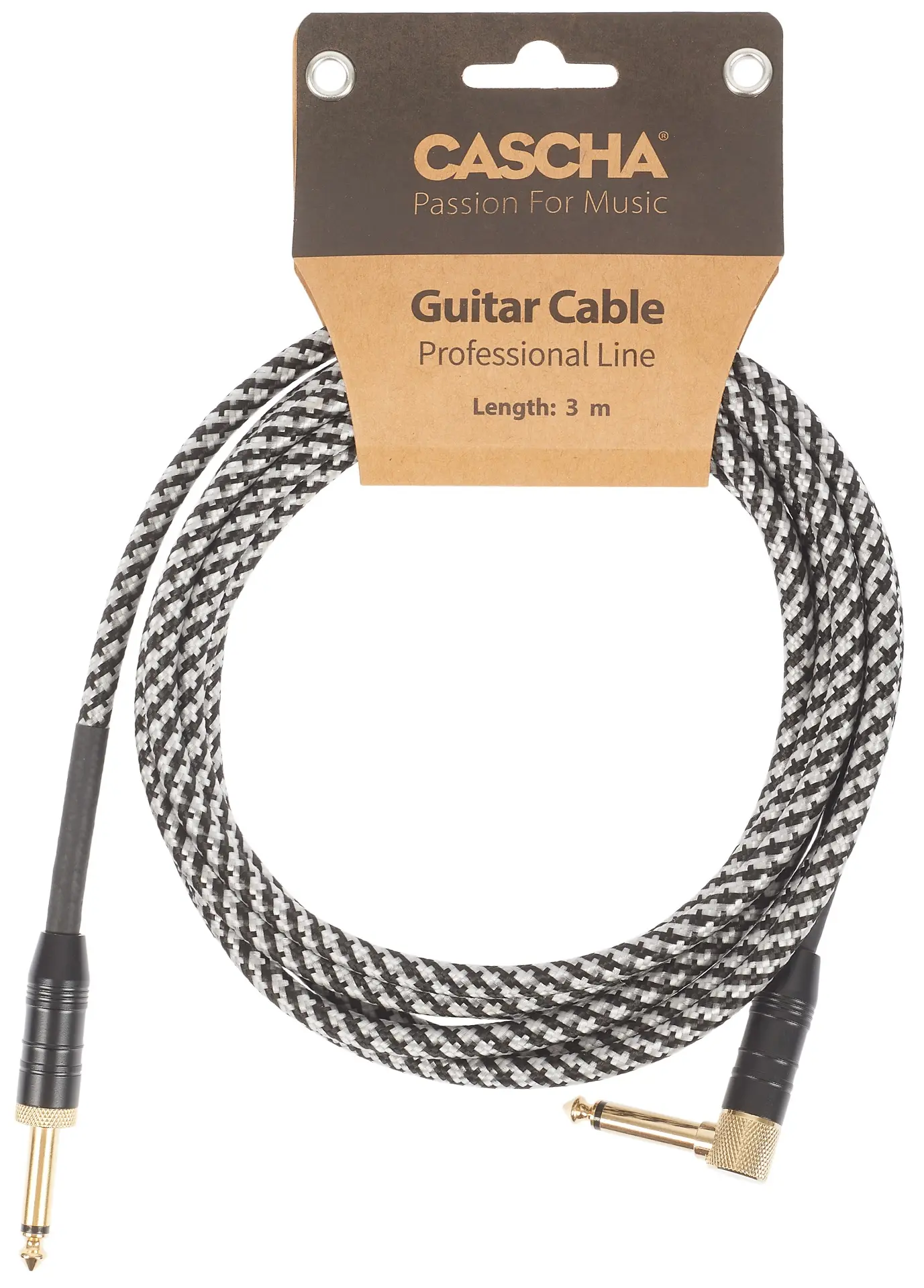 Cascha Professional Line Guitar Cable Angled Tweed Black 3 m